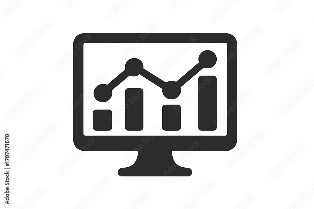 Poster monitor icon with analytics graph. data analysis chart. business financial statistics report. dashbo
