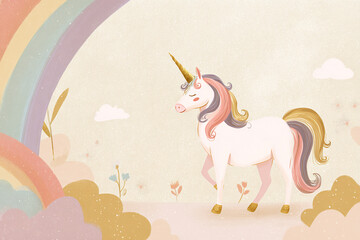 Whimsical Unicorn with Rainbow Background