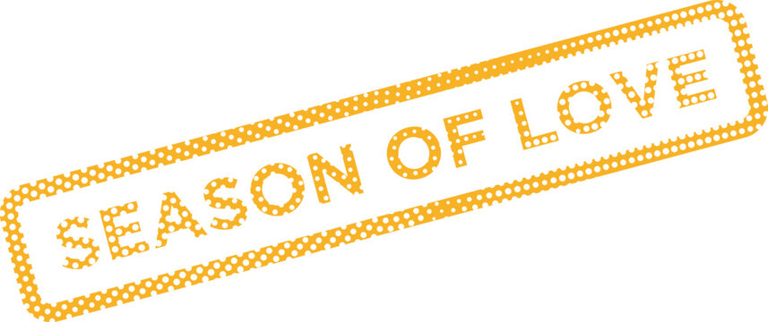 A gold stamp announces the Season of Love with a white polka dot pattern