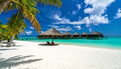 Tropical beach resort with overwater bungalows