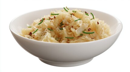 Sauerkraut with Chives in White Bowl. Bacalhau a Bras