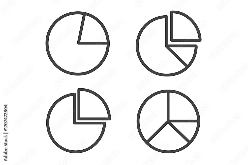 Poster vector pie chart icon collection. simple line style circle diagram set for business data analysis, s