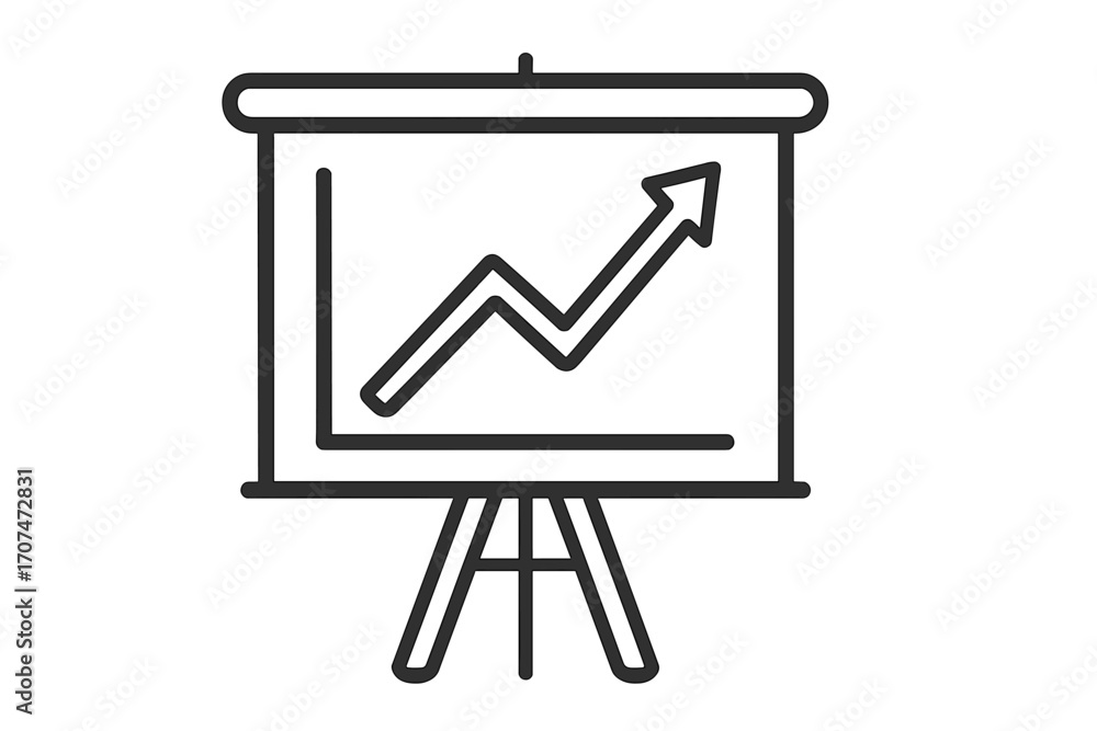 Poster presentation board icon with growth chart. business success, financial progress concept. data analyt