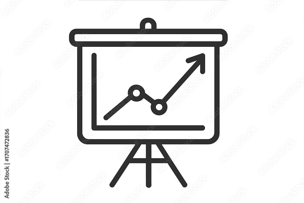 Poster presentation icon with growth chart on whiteboard. business success, financial progress, and data an