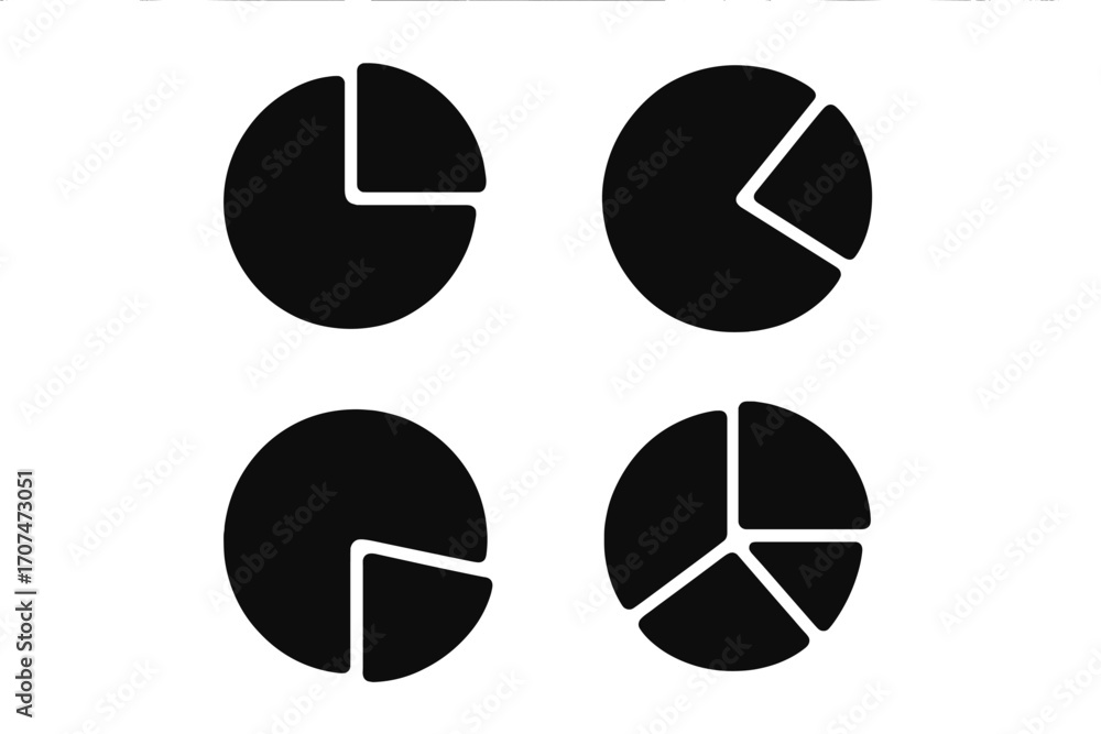 Poster pie chart icon set. simple flat vector graphic for business data analysis. circle diagram collection