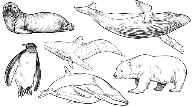 Kolorowanki dla dzieci &ndash; Arktyka: pingwin, niedźwiedź polarny, foka, mors i inne zwierzęta polarne do wydruku i nauki