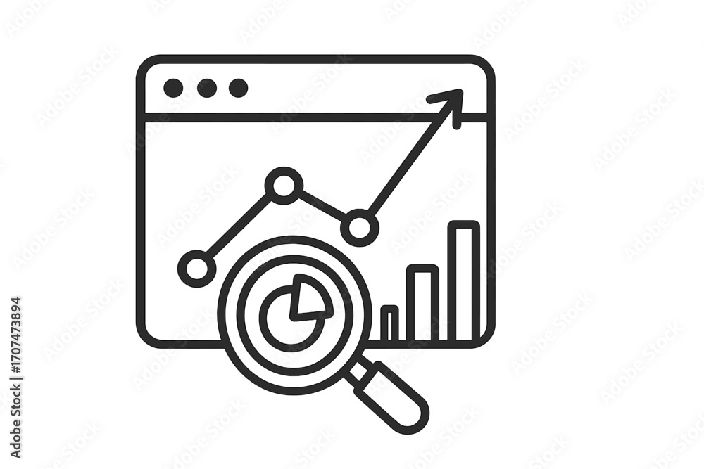 Poster web analytics and data analysis icon. seo marketing report on a dashboard with a growth chart. websi