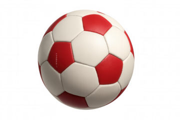 Soccer ball spinning, classic red-white design, transparent background highlighting athletic graphic potential