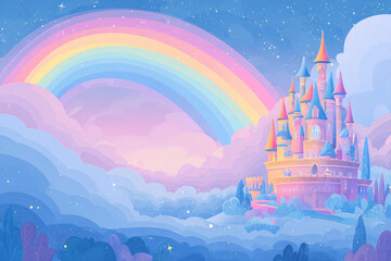 Fantasy Castle in the Clouds with Rainbow