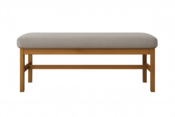 Comfortable and stylish wooden bench with beige fabric upholstery, ideal for modern interior design projects