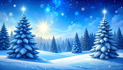 Obraz premium A beautiful winter forest landscape with snow-covered trees and a cold, blue sky