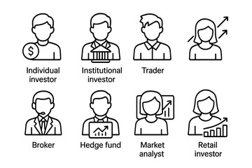 Market Participants Icons. Outline icon set of Market participants: individual investor, institutional