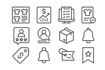 Online Store Icons. Outline icon set of Online store management: product catalog, sales report, customer