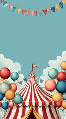 Colorful Circus Tent with Balloons and Bunting