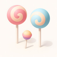 Colorful swirl lollipops candy illustration on white background