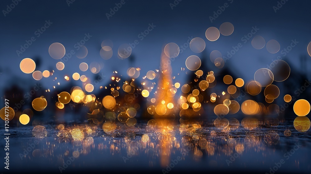 Poster dreamy defocused christmas lights with large soft bokeh circles glowing orbs on a fully blurred back