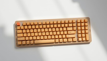 high resolution isolated bamboo keyboard, lightweight and durable, with modern translucent casing, rendered on seamless white void with sharp clarity.