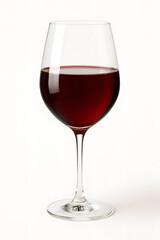 Red wine glass filled with wine on white background