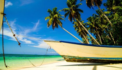 Tropical beach scene with a boat