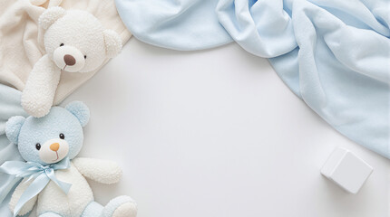 Baby Shower Boy Teddy Bears Blank Template