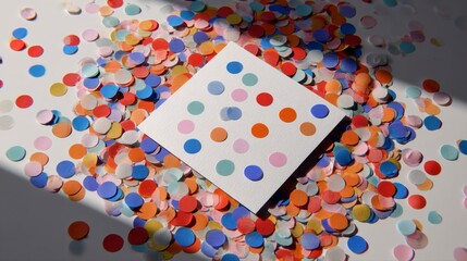 Obraz premium Aerial View of Birthday Card Mockup Surrounded by Colorful Confetti