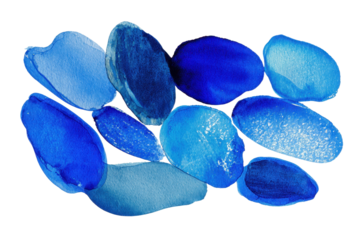 Abstract cerulean pacific blue color watercolor paint shapes isolated on transparent background PNG. Graphic resource, vibrant cold colors, art, artistic expression painting texture