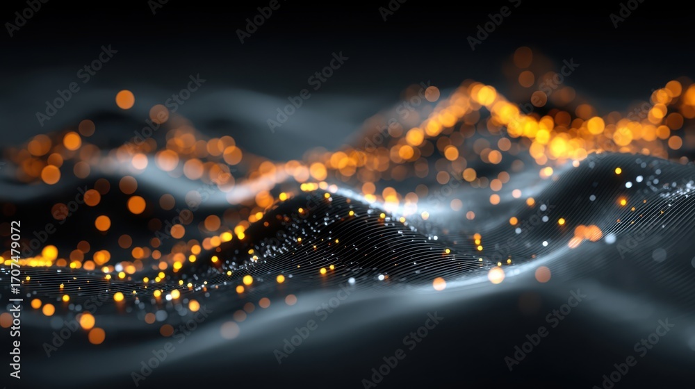 Fototapete abstract digital waves with glowing golden particles create a dynamic, futuristic visualization of d