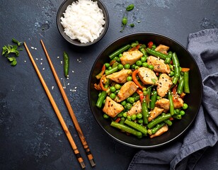 Asian-style stir-fry in a bowl