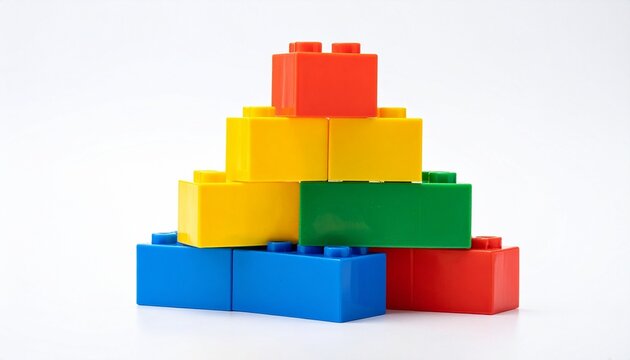 colorful plastic toy blocks on white 
