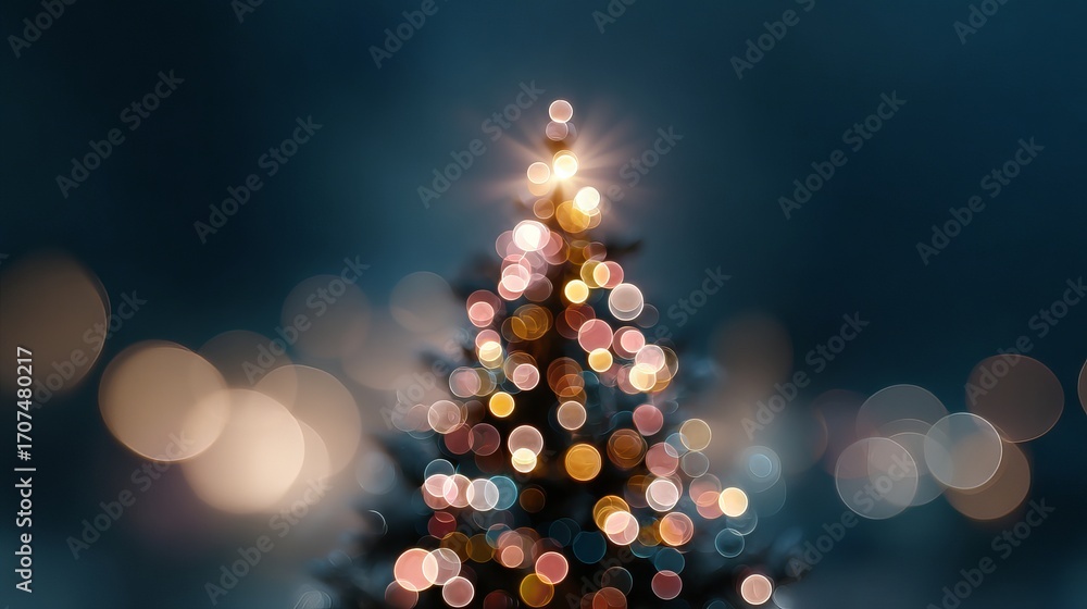 Poster dreamy christmas tree bokeh background with large soft glowing light orbs and a fully blurred festiv