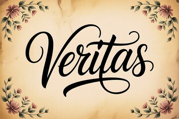 Elegant 'Veritas' script font art with delicate floral accents on a vintage parchment background, perfect for inspirational or academic themes