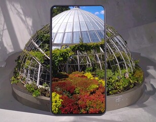Smartphone photo of a dome-shaped greenhouse