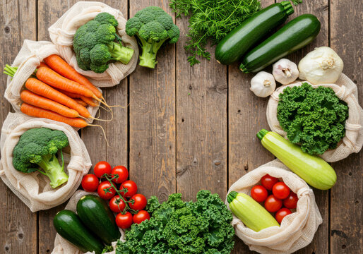 Rustic Table with Flat Lay of Fresh Organic Vegetables for World Vegetarian Day