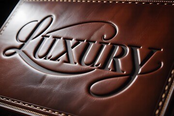 Elegant embossed "Luxury" lettering on rich brown leather, conveying prestige, quality, and exclusive sophistication for premium branding and high-end design projects