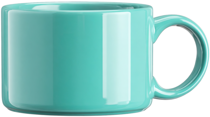 Teal mug, smooth surface, simple design