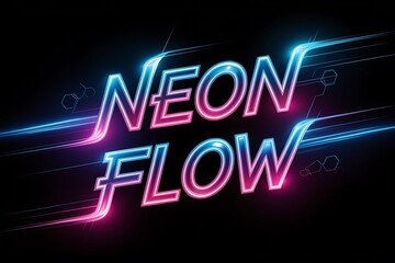 Dynamic neon text "NEON FLOW" pulses with vibrant pink and blue energy against a dark background, perfect for futuristic tech themes and energetic branding.