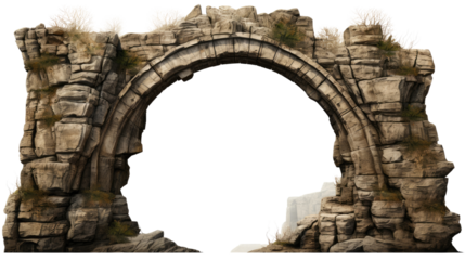 Historic Stone Arch with Ancient Architectural Design Isolated on White Background
