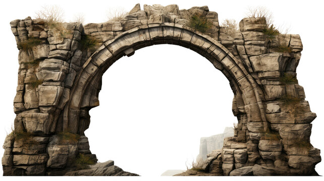 Historic Stone Arch with Ancient Architectural Design Isolated on White Background