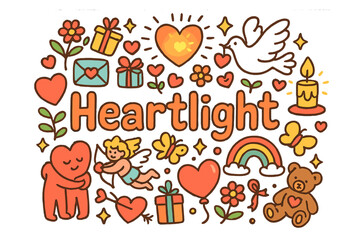 Naklejka premium Heartlight Doodle Illustration. Heartlight. Hand-drawn doodle illustration of Heartlight. hearts, flowers,