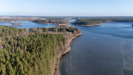 Aerial View of Serene Lake and Forest Landscape