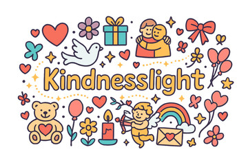 Fototapeta premium Kindnesslight Doodle Extravaganza. Kindnesslight. Hand-drawn doodle illustration of Kindnesslight. hearts,