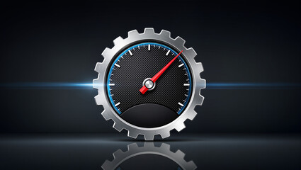 A serrated speedometer with a black background and a silhouette of light