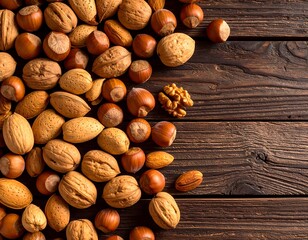 Assorted nuts on a rustic wooden table