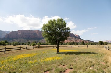 Obraz premium rural landscape with a tree and flowers