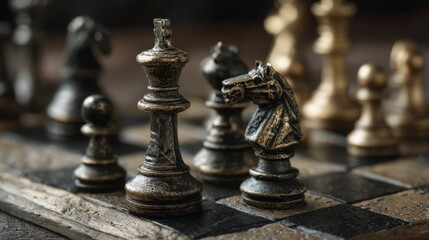 Birthday Card Mockup on Chess Board with Pieces Featuring Gold Tone