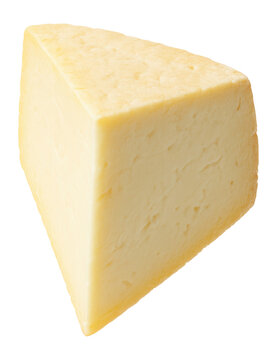 Triangular wedge of caerphilly cheese with a mild flavor