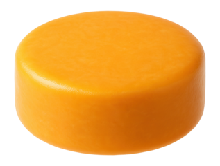 Round wheel of cheddar cheese with a mild, orange surface