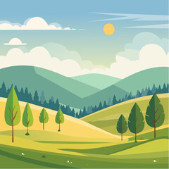 Obraz premium summer landscape with trees in the foreground and hills