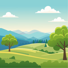 Obraz premium summer landscape with trees in the foreground and hills