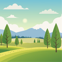 Obraz premium summer landscape with trees in the foreground and hills